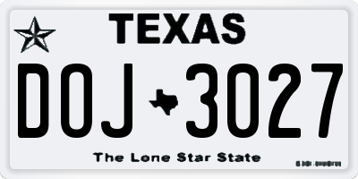 TX license plate DOJ3027