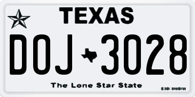 TX license plate DOJ3028