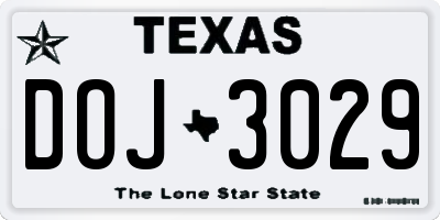 TX license plate DOJ3029