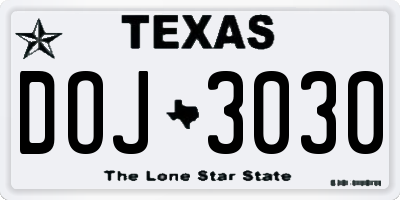 TX license plate DOJ3030