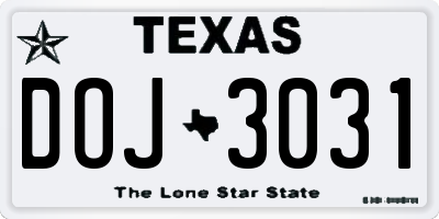 TX license plate DOJ3031