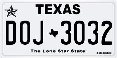 TX license plate DOJ3032