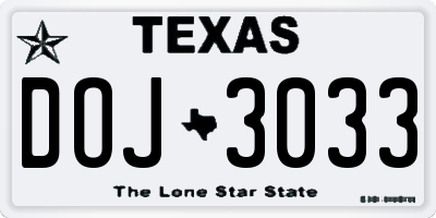 TX license plate DOJ3033