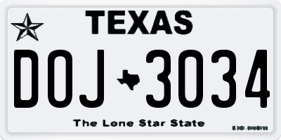 TX license plate DOJ3034