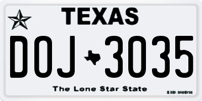 TX license plate DOJ3035