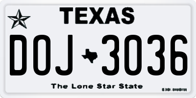 TX license plate DOJ3036