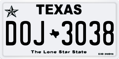 TX license plate DOJ3038