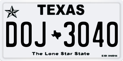 TX license plate DOJ3040