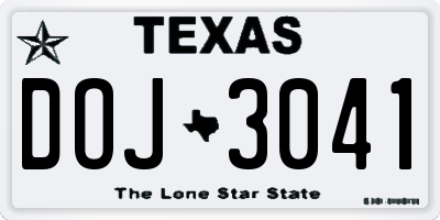 TX license plate DOJ3041