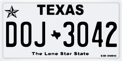 TX license plate DOJ3042