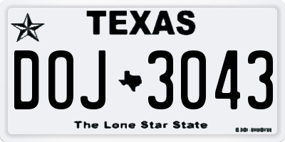 TX license plate DOJ3043