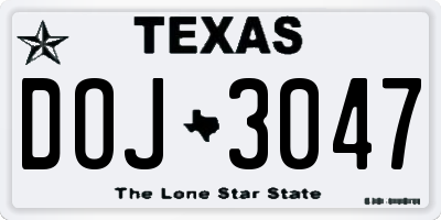 TX license plate DOJ3047