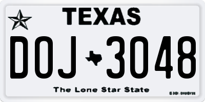 TX license plate DOJ3048