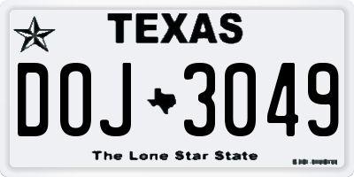 TX license plate DOJ3049