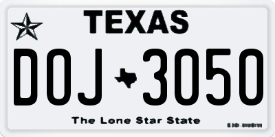 TX license plate DOJ3050