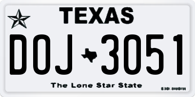 TX license plate DOJ3051