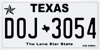 TX license plate DOJ3054