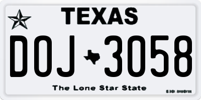 TX license plate DOJ3058