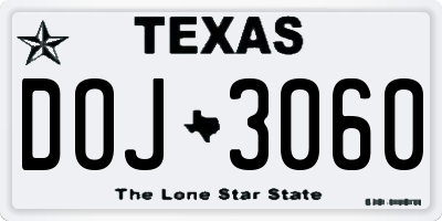 TX license plate DOJ3060