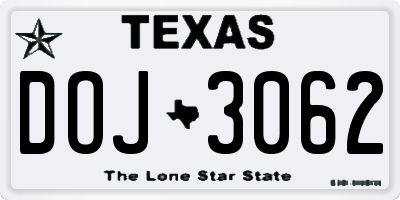 TX license plate DOJ3062