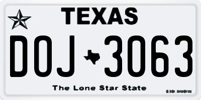 TX license plate DOJ3063
