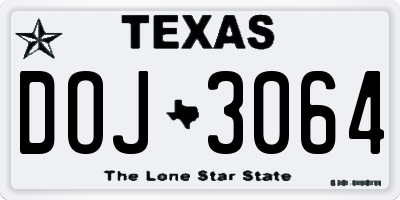 TX license plate DOJ3064