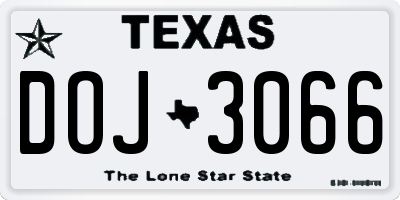 TX license plate DOJ3066