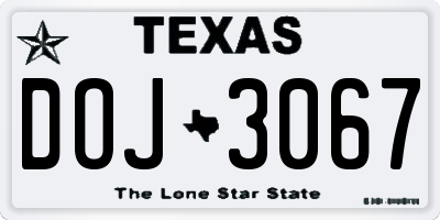 TX license plate DOJ3067