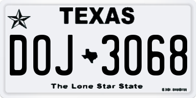 TX license plate DOJ3068