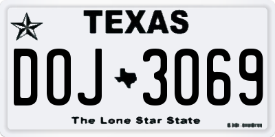 TX license plate DOJ3069