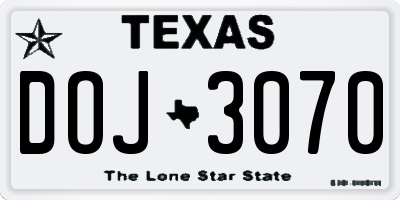 TX license plate DOJ3070