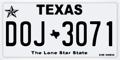 TX license plate DOJ3071