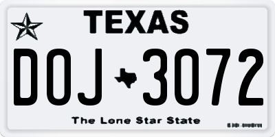 TX license plate DOJ3072
