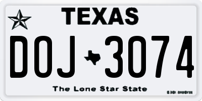 TX license plate DOJ3074
