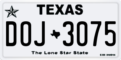 TX license plate DOJ3075