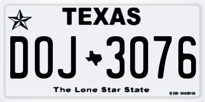 TX license plate DOJ3076