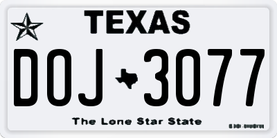 TX license plate DOJ3077