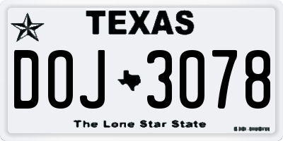 TX license plate DOJ3078