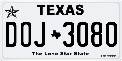 TX license plate DOJ3080
