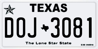 TX license plate DOJ3081
