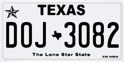 TX license plate DOJ3082