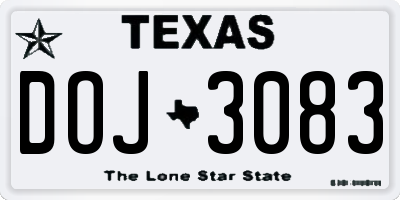 TX license plate DOJ3083