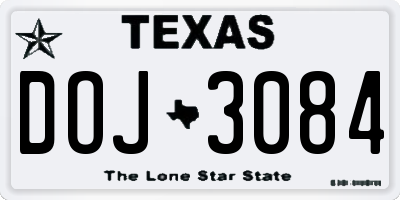 TX license plate DOJ3084