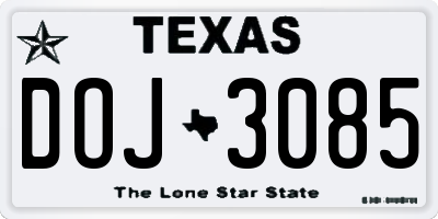 TX license plate DOJ3085