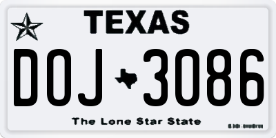TX license plate DOJ3086