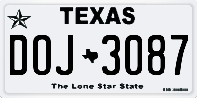 TX license plate DOJ3087