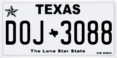 TX license plate DOJ3088