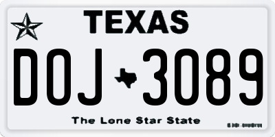 TX license plate DOJ3089