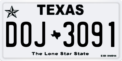 TX license plate DOJ3091