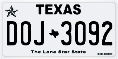 TX license plate DOJ3092